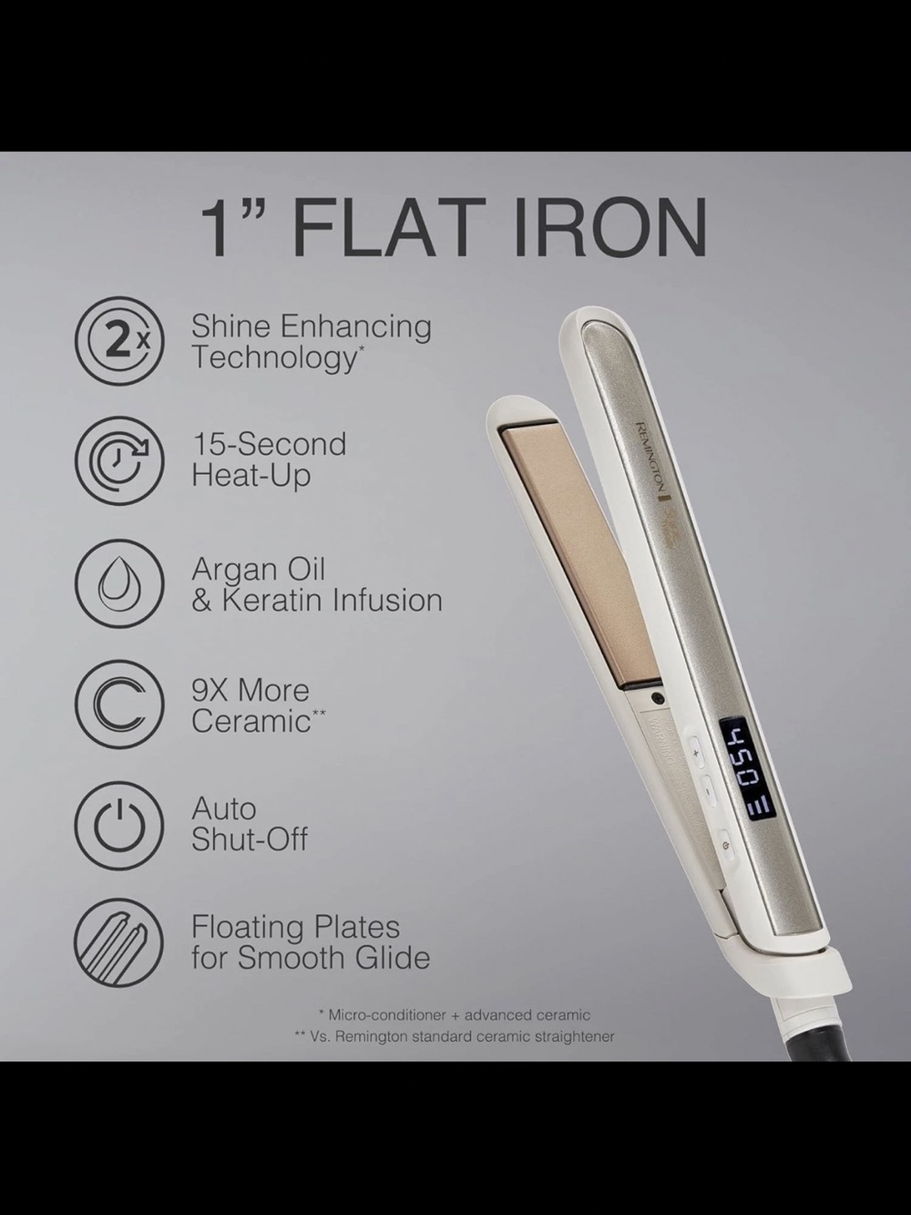 Remington Shine Therapy 1 inch Hair Straightener, Flat Iron Infused w/Argan Oil - Picture 3 of 4